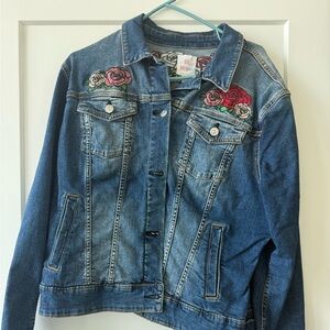 LuLaRoe Blue Denim Jacket with Floral Embroidery